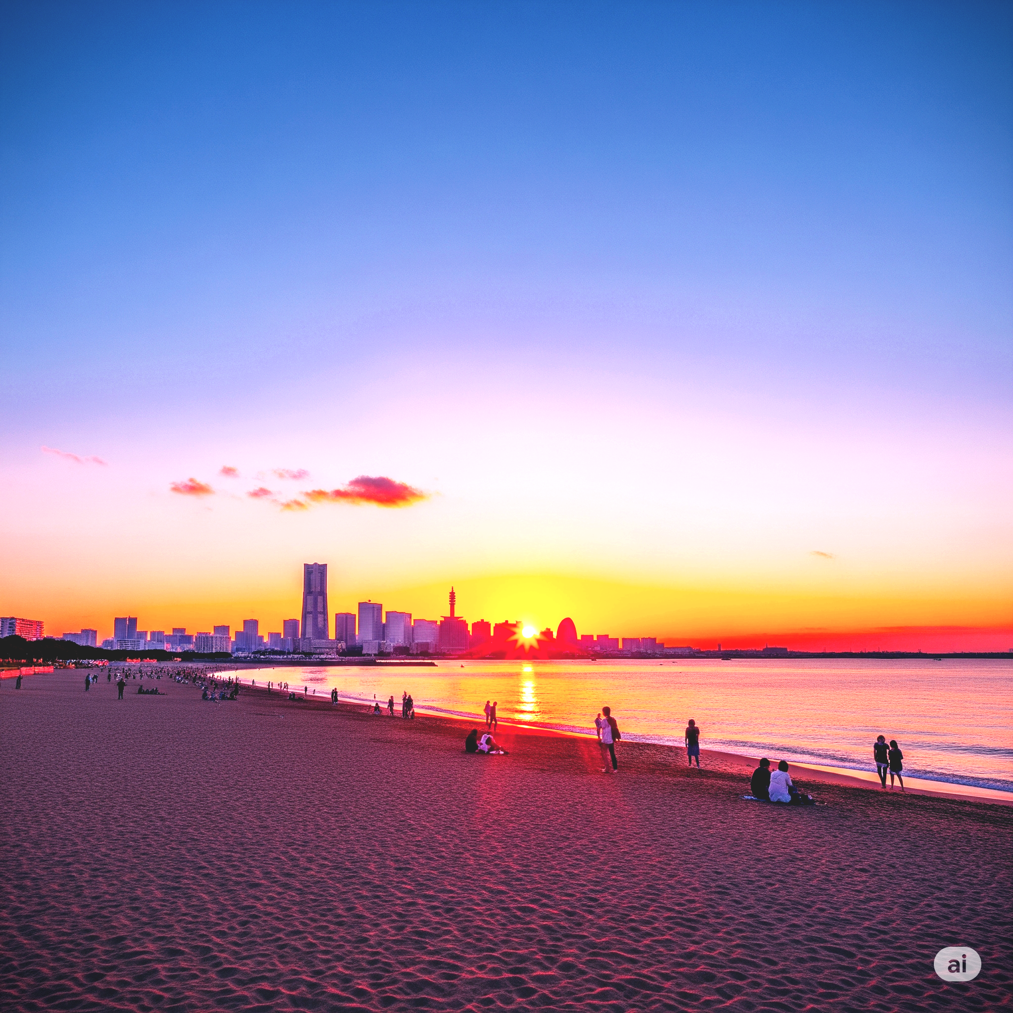 요코하마 해변의 노을