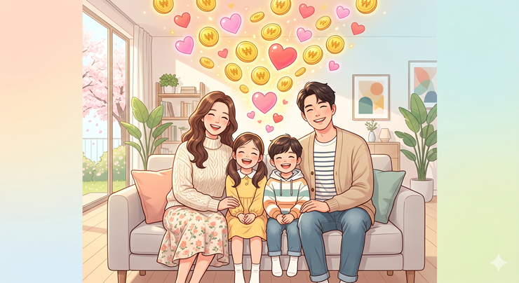 2026년 고유가 피해지원금을 받고 기뻐하는 가족의 모습 대표 이미지