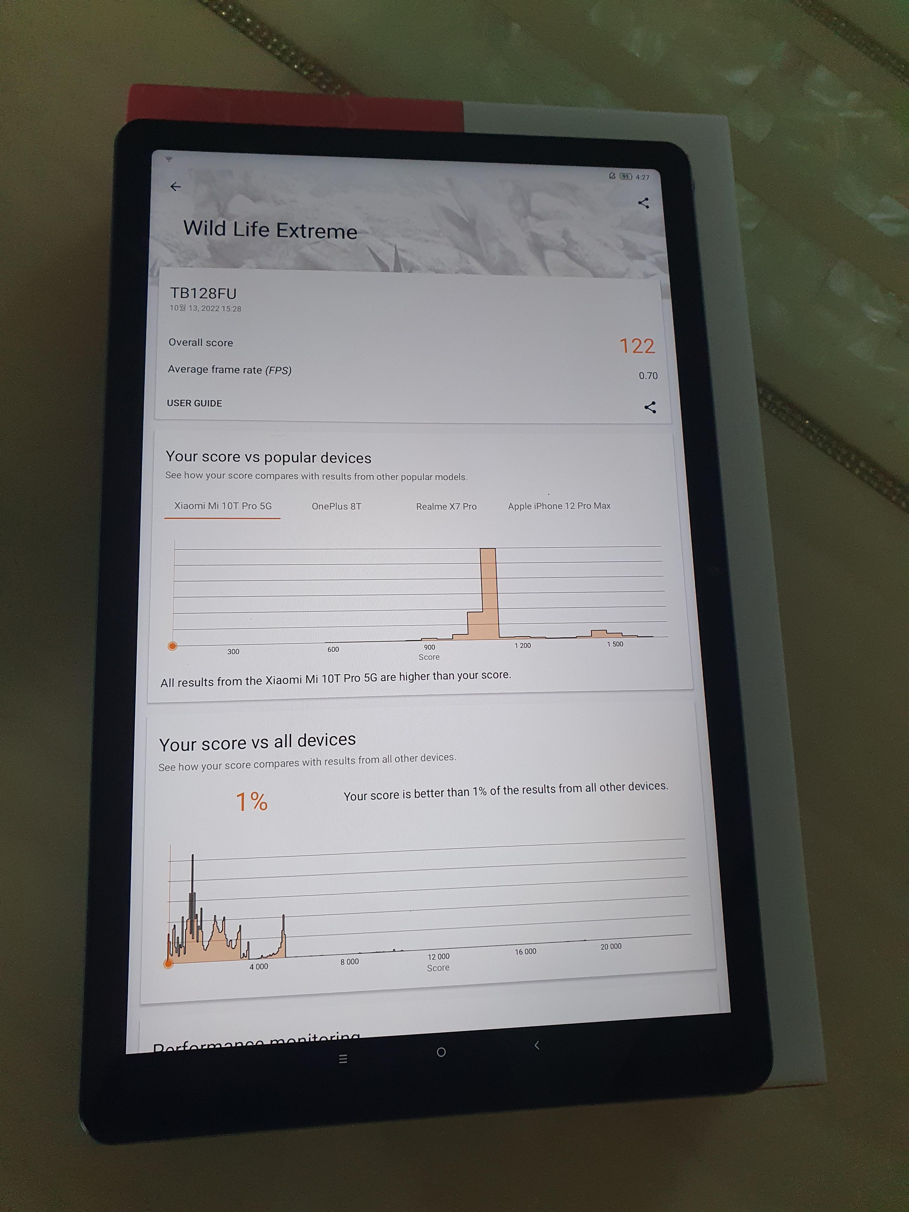 레노버탭 2022 P12 내수롬 와일드라이프 익스트림 점수