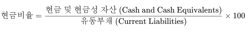 유동성 비율 : 현금비율(Cash Ratio) 계산식