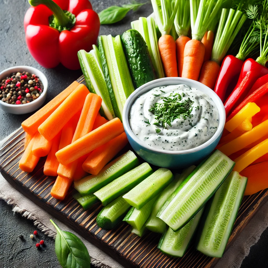 생채소 스틱과 허브 딥소스