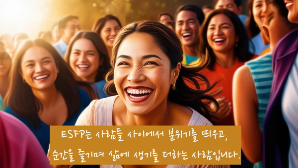 ESFP는 사람들 사이에서 분위기를 띄우고, 순간을 즐기며 삶에 생기를 더하는 유형입니다에 관한 그림