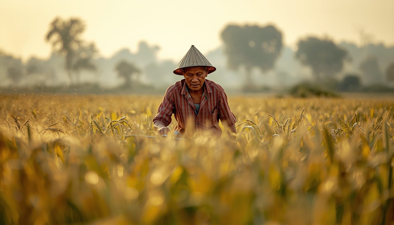 고령화된 농촌에서 수동 방제로 고생하는 농부와 인력 부족 문제