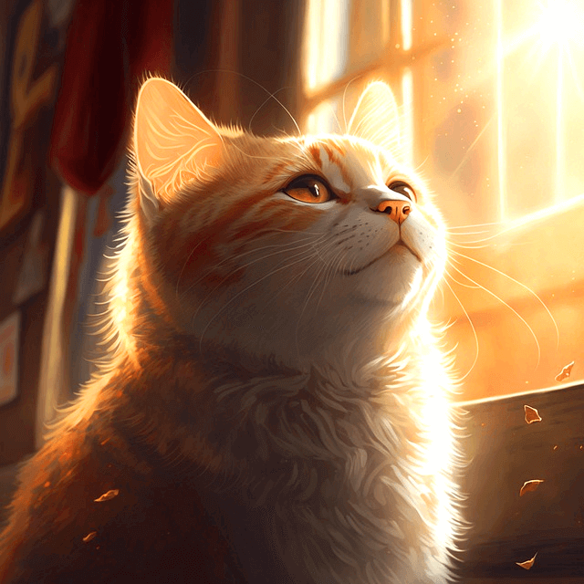 하얀색 털과 갈색 털을 가진 고양이가 창가에 앉아서 밖을 올려다보는 옆모습이다.