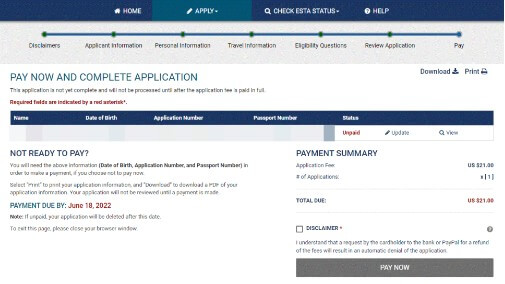 ESTA 발급 / 신청방법 / 공식사이트