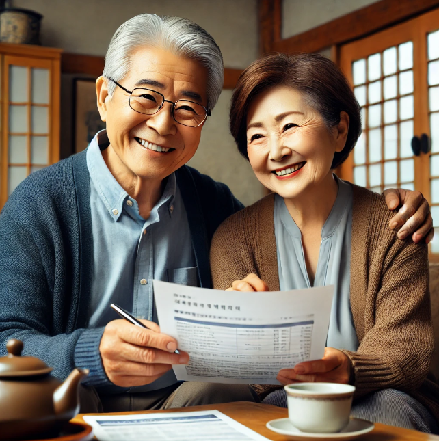 안정된 노후를 위해 국민연금을 확인하는 노부부