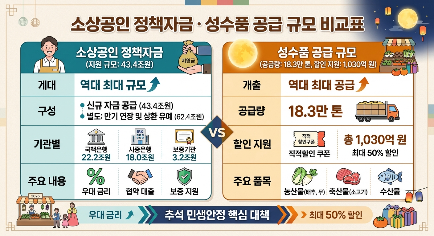 소상공인 정책자금 성수품 공급규모 비교표