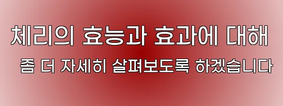 체리의 효능과 효과에 대해 좀 더 자세히 살펴보도록 하겠습니다
