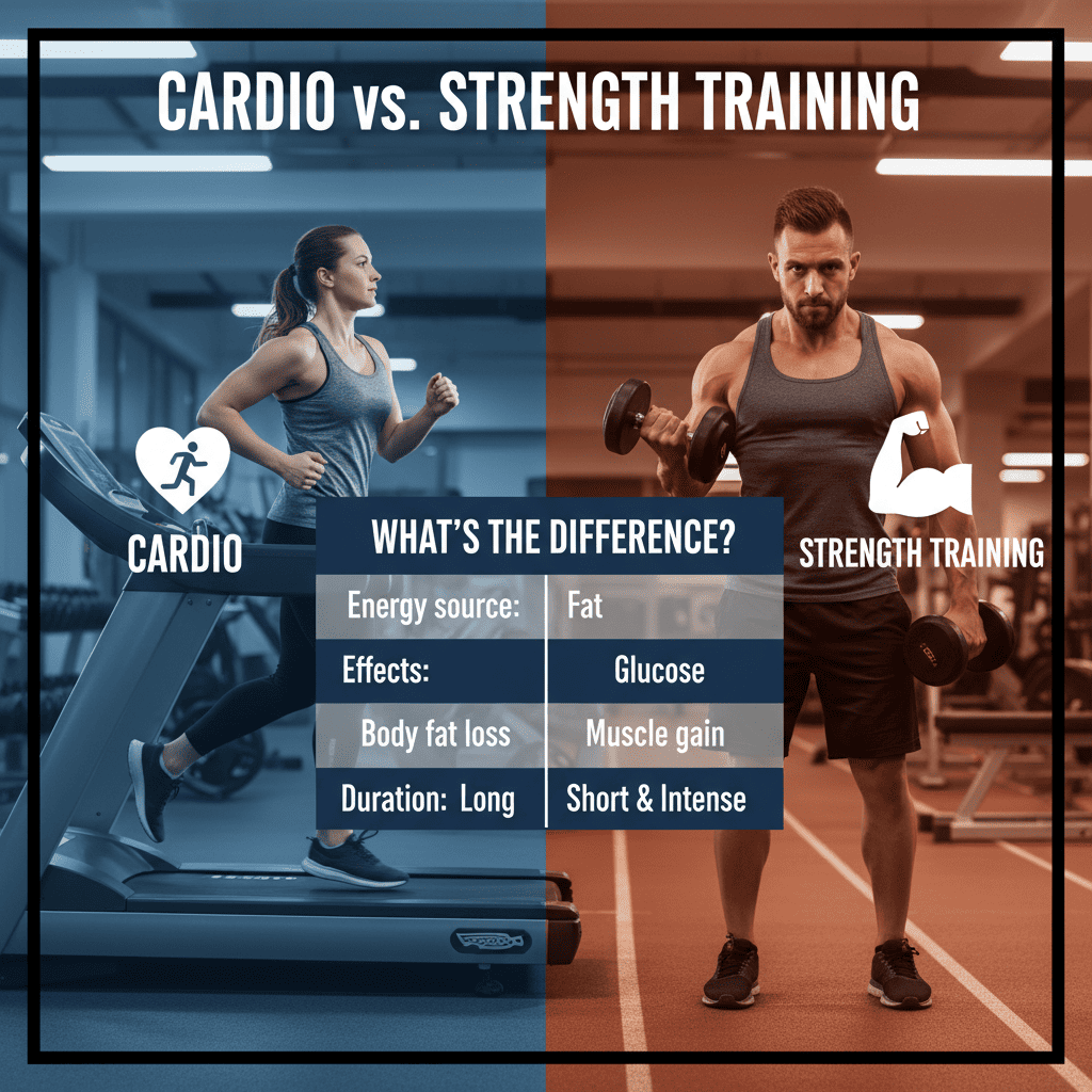 유산소 운동과 근력운동의 차이를 한눈에 보여주는 이미지