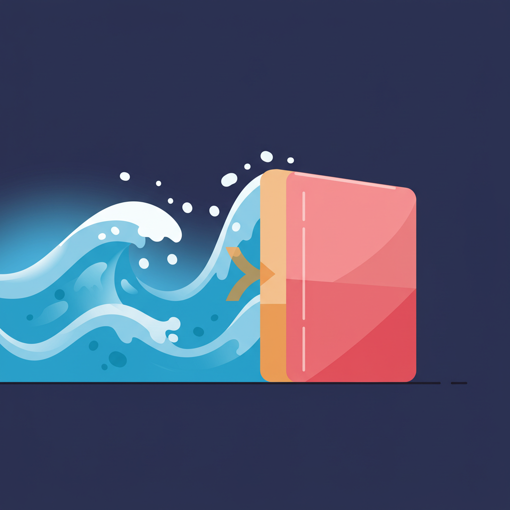 강한 파도(음식 섭취)를 튼튼한 방파제(인슐린)가 막아내는 모습. 식후혈당 조절 능력을 시각적으로 표현.