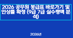 2026 공무원 봉급표 바로가기 및 인상률 확정 (9급 7급 실수령액 분석)