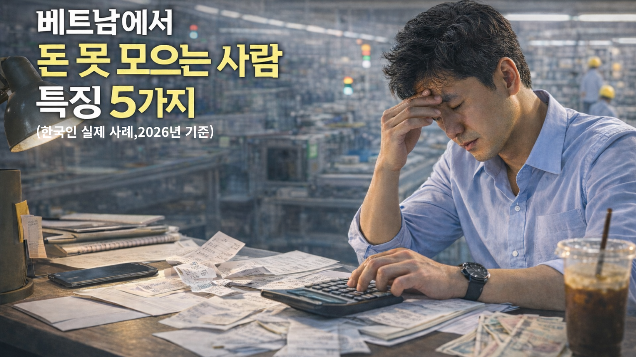 베트남에서 지출이 늘어나 고민하는 한국인 직장인의 모습