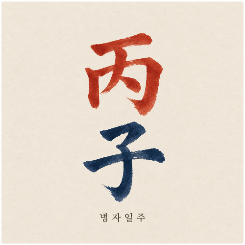 병자일주 丙子 오행색 캘리그래피