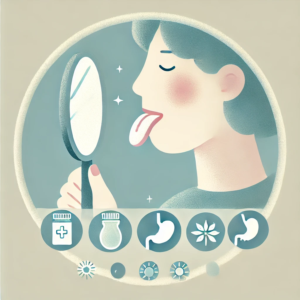 거울앞에서 혀를 내밀어 보고 있는 사람의 일러스트