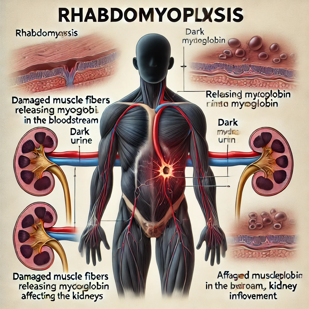 횡문근융해증을 설명하는 의료 일러스트