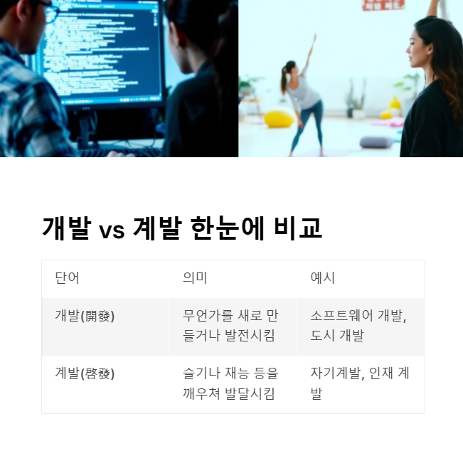 &lsquo;개발&rsquo; vs &lsquo;계발&rsquo; 표로 한눈에 보기