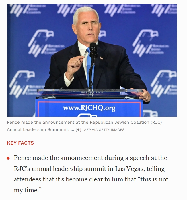 트럼프에 등 돌린 '마이크 펜스', 지지율 부진에 2024대선 포기 Mike Pence Suspends 2024 Presidential Campaign