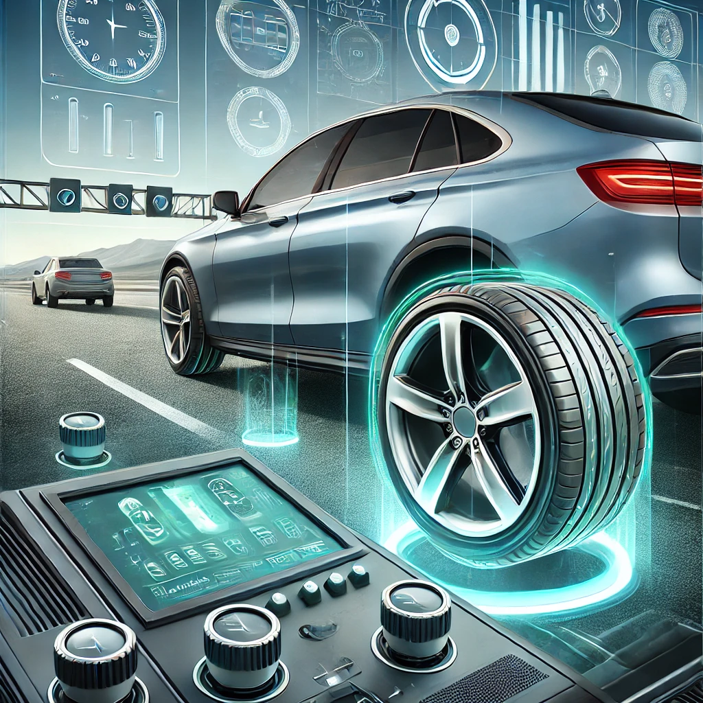 자동차 타이어 공기압 자동감지 알람(TPMS)의 기술적 원리와 중요성을 표현한 그림