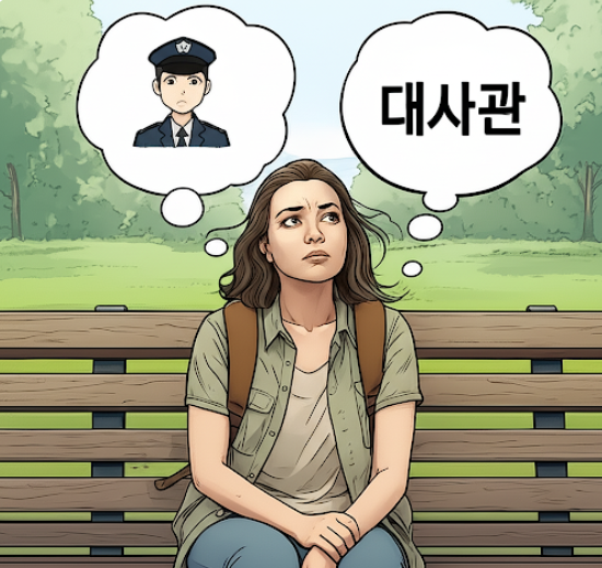 여행중 사기로 경찰과 대사관 연락 고민하는 모습