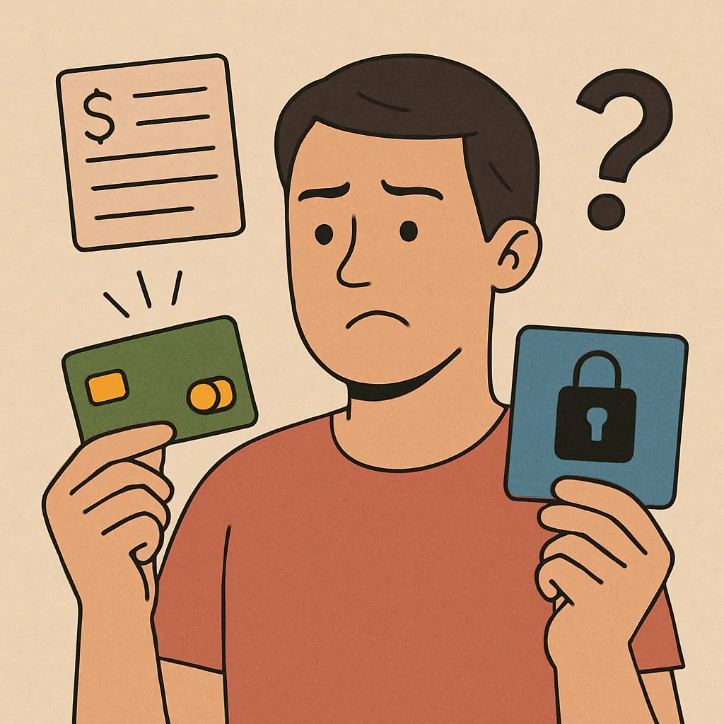 카드-혜택을-받은-뒤-해지를-고민하는-사람의-일러스트