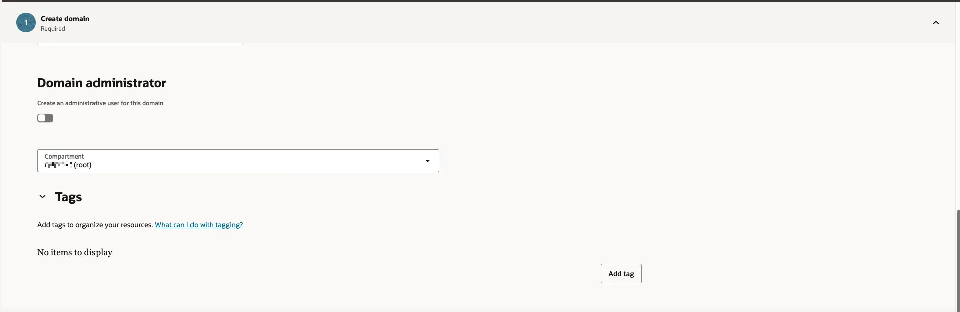 오라클 클라우드 - Create domain - Domain Administrator