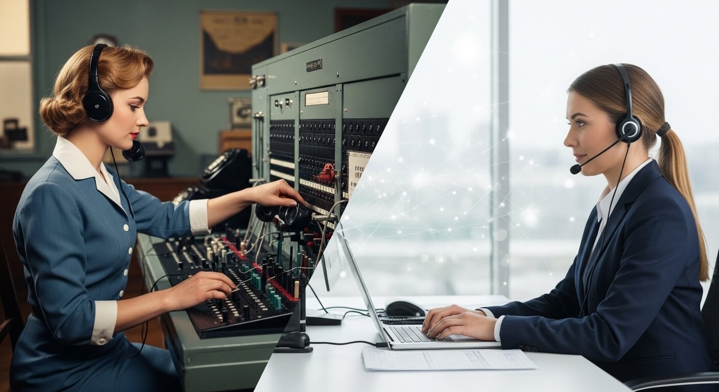전화 교환수와 현재 통신업 종사자 비교 관련 사진