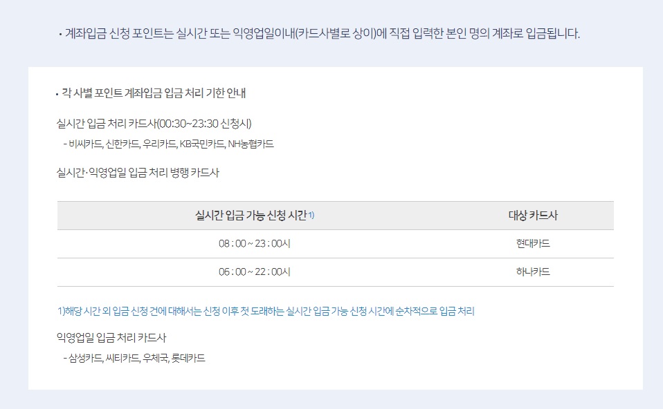 카드포인트 통합조회 계좌입금