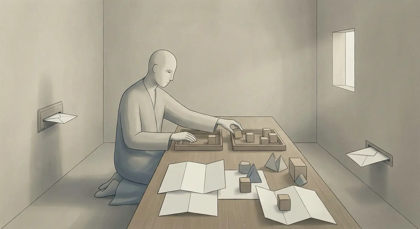 A person inside a room following instructions without understanding