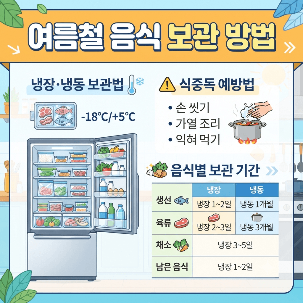 여름철 음식 보관 방법 (냉장·냉동 보관법, 식중독 예방법, 음식별 보관 기간)
