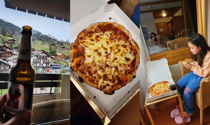 그린델발트 선스타 호텔 객실의 맥주 그리고 저녁으로 먹은 피자