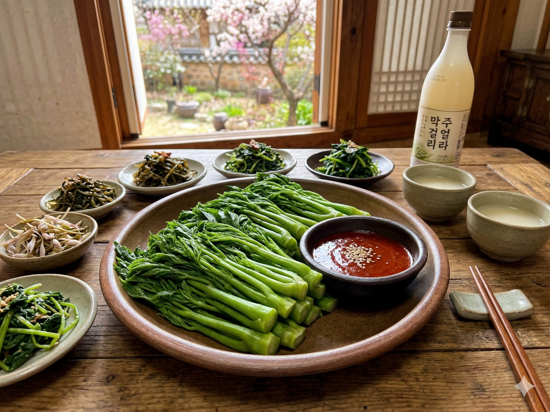 친 두릅 초고추장 곁들인 봄 나물 안주