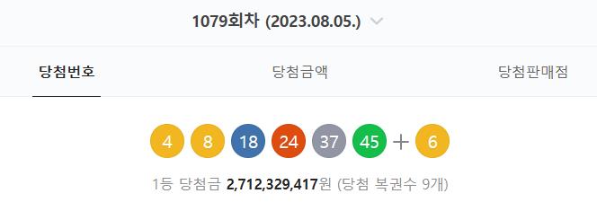 로또 1079회 당첨번호