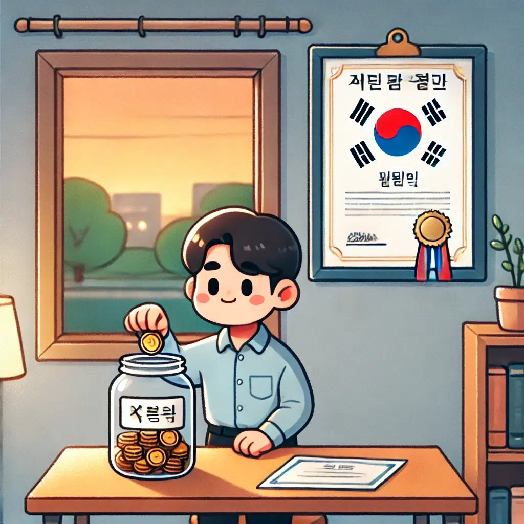 한 남성 청년이 한푼씩 모아가는 행복해하는 모습