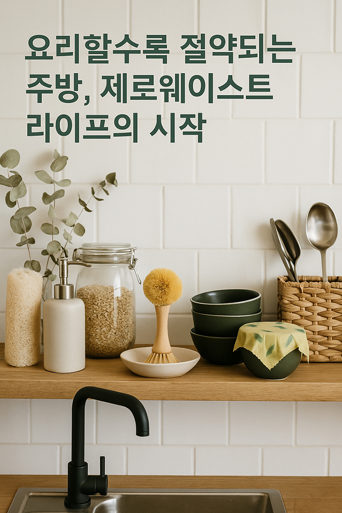 요리할수록 절약되는 제로웨이스트 주방 라이프를 표현한 친환경 인테리어 이미지