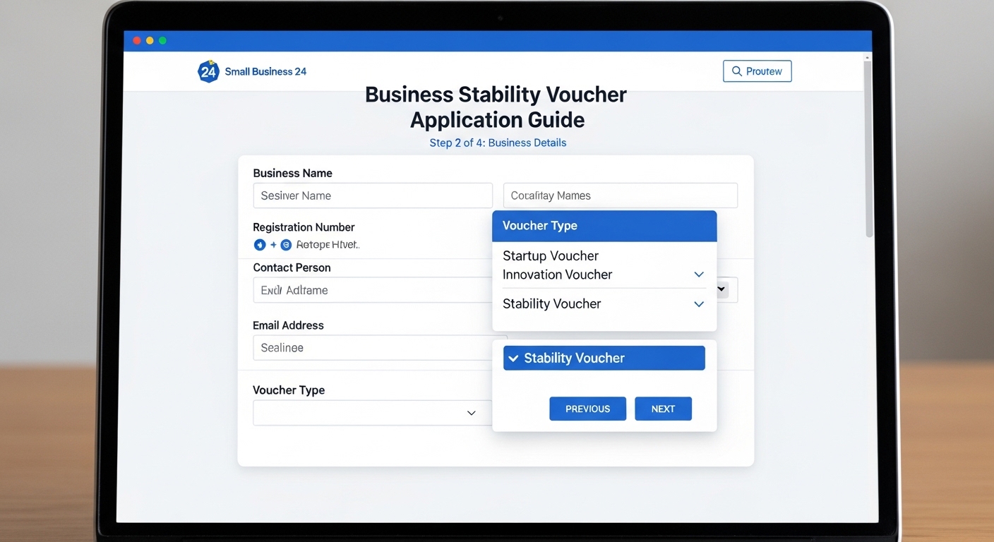 소상공인 24 홈페이지를 통한 경영안정 바우처 신청 화면 예시