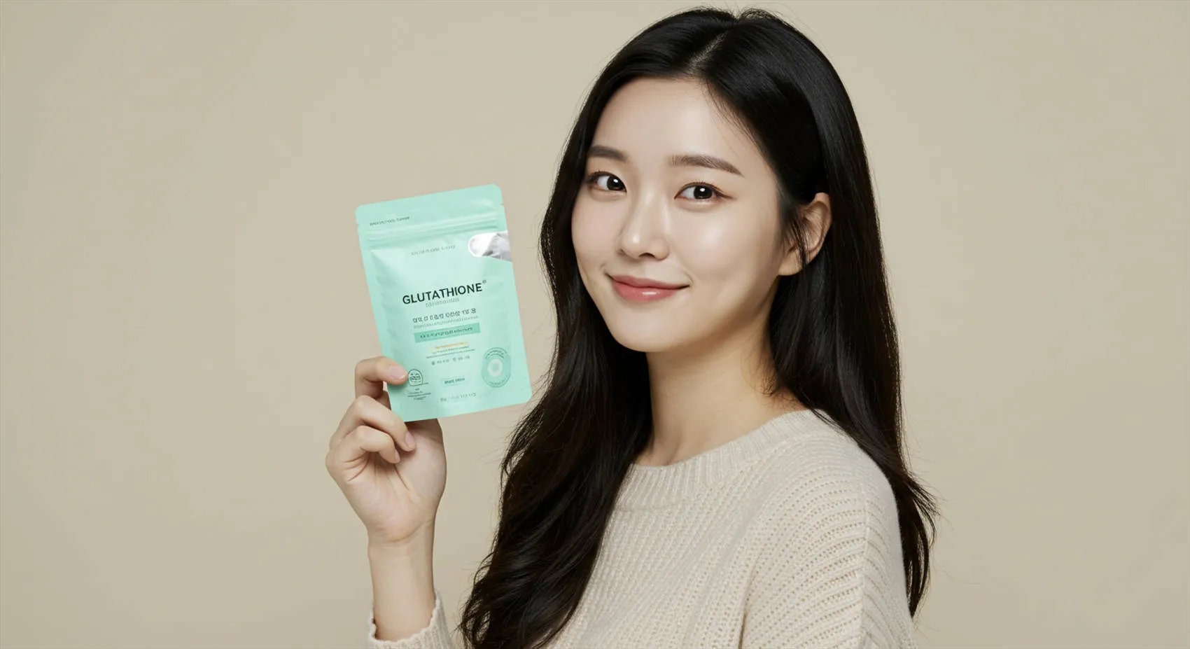 글루타치온 제품을 들고있는 여성 이미지