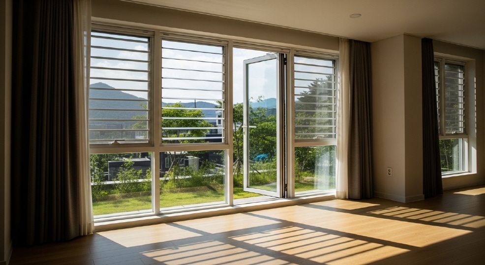여름 햇살과 환기되는 창문