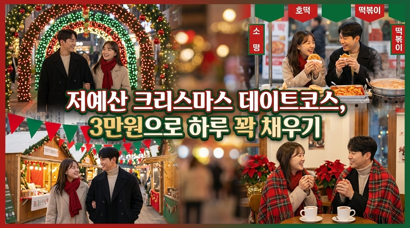 3만원으로 크리스마스 하루 꽉 채우기! 브런치 8천원, 무료 명소 투어, 저녁 1만5천원 실속 맛집, 야경 데이트 코스까지. 더현대&middot;신세계 무료 트리, 한강 야경 포토존, 5천원 감성 선물 팁 총정리. 저예산 데이트 완벽 가이드
