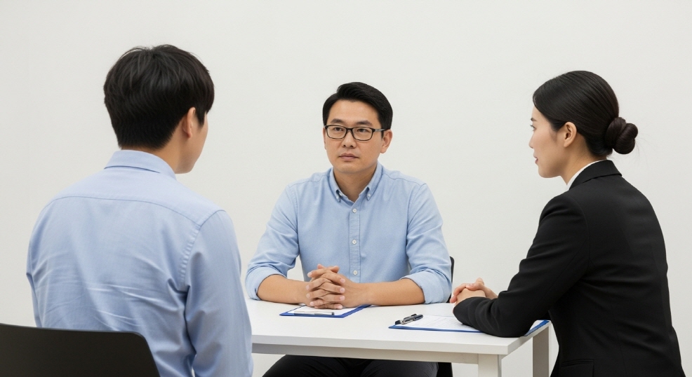 상담사와 마주 앉은 신용불량자