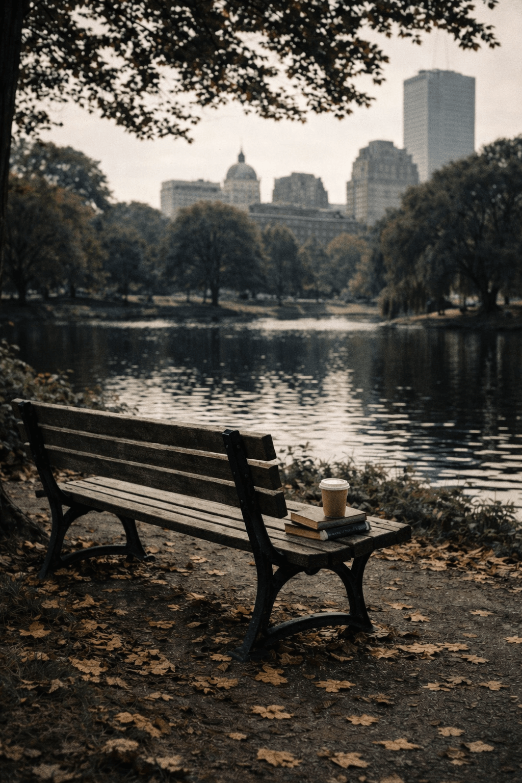 보스턴 공원의 벤치 풍경을 표현한 이미지.