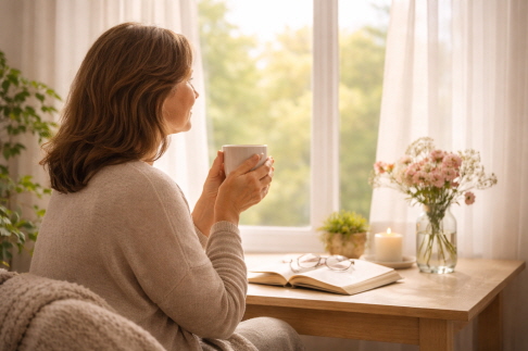 갱년기를 극복하고 있는 중년 여성의 이미지