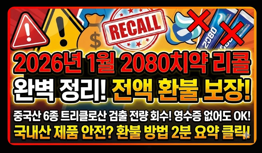 2080치약 리콜 사유(트리클로산, 6종)(환불 + 인체 영향)