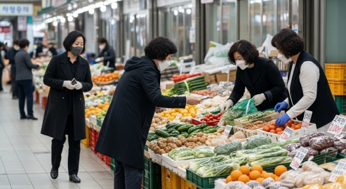 전통시장에서 물건을 고르는 시민