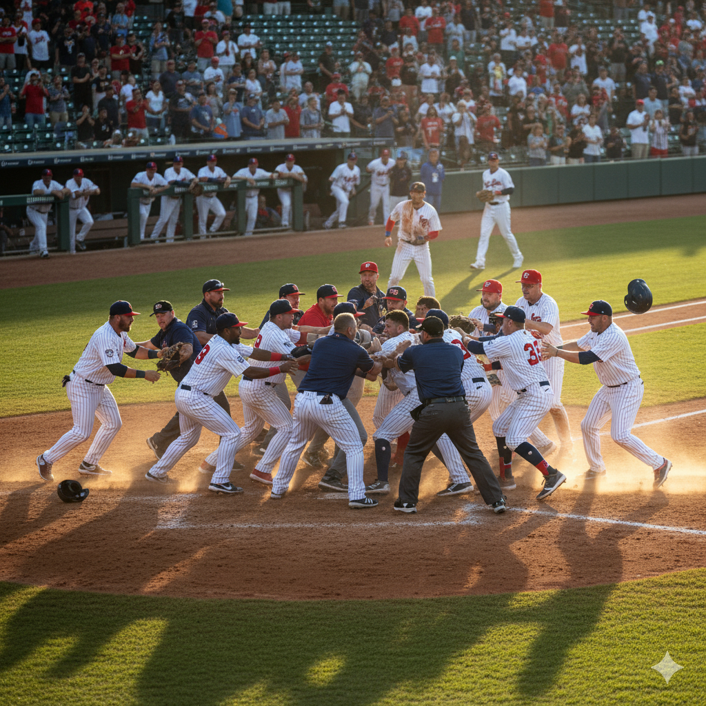벤치클리어링중인 야구선수들