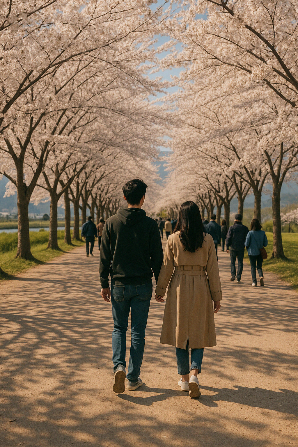 하동 십리벚꽃길을 걷는 사람들
