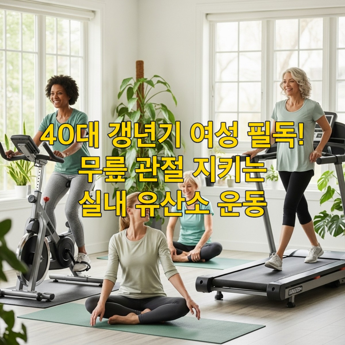 40대 갱년기, 무릎 관절 운동, 실내 유산소 운동, 관절 건강, 갱년기 운동, 저충격 운동, 여성 건강, 홈트레이닝, 아쿠아로빅, 실내 자전거