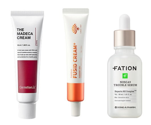 동국제약 센틸리안24의 '마데카크림', 동화약품의 '후시드 크림', 동아제약 파티온의 '노스카나인 트러블 세럼'