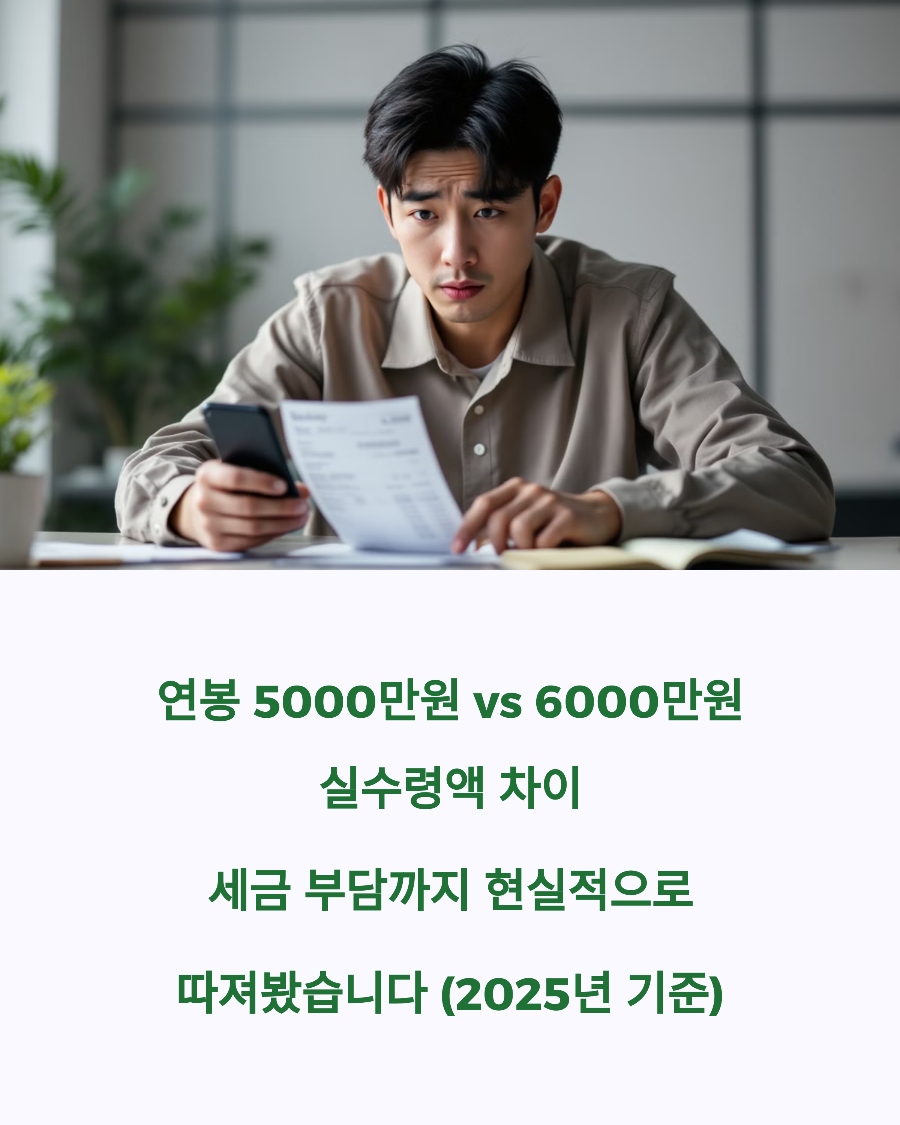 연봉 5000만원 vs 6000만원 실수령액 차이 세금 부담까지 현실적으로 따져봤습니다 (2025년 기준)