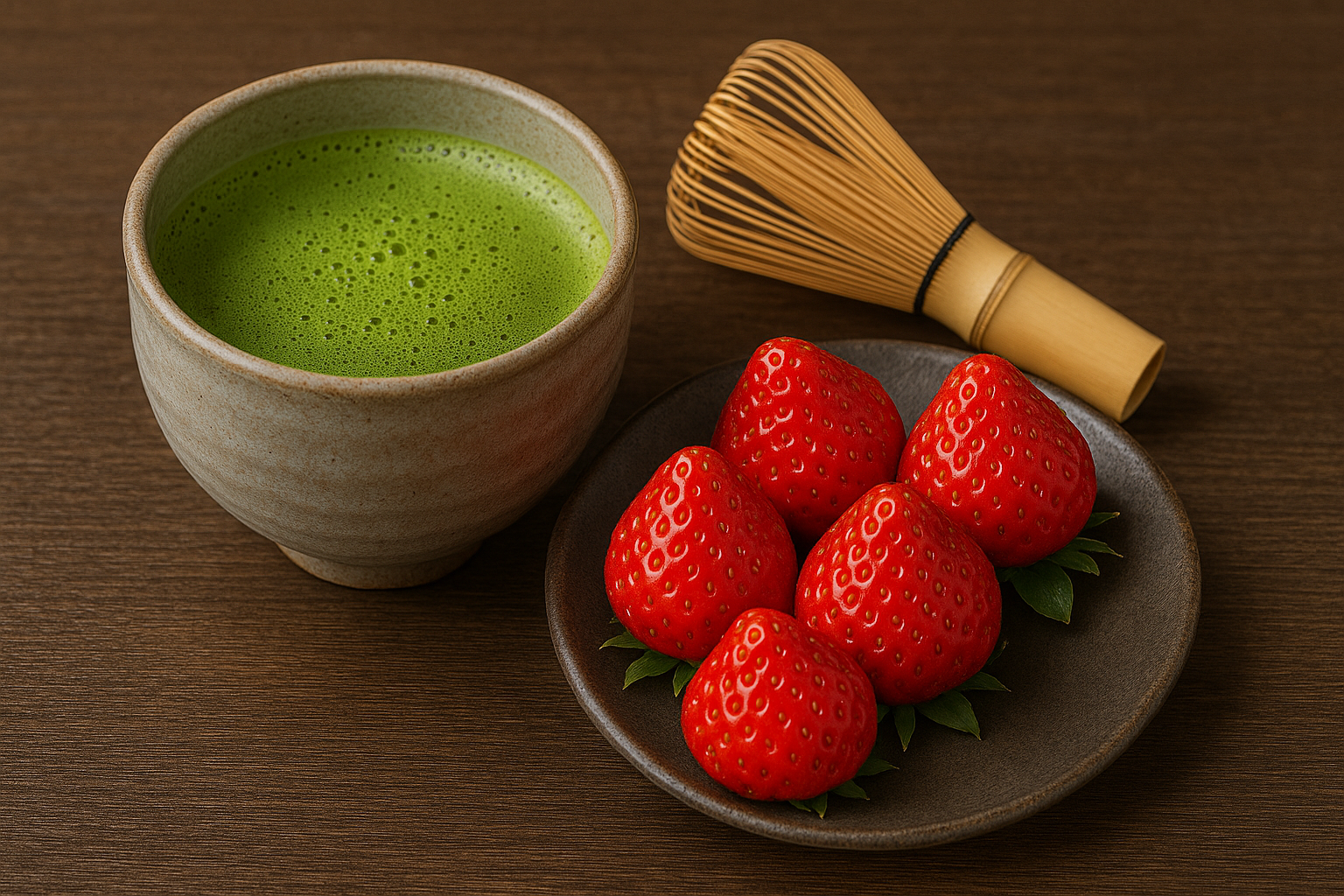 말차와 딸기 사진