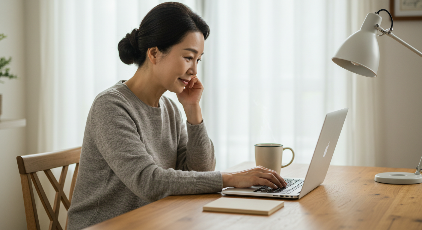 블로그에 글을 쓰는 여성